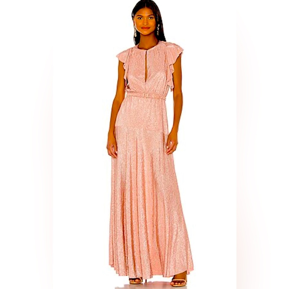 Sabina Musayev Topaz Flutter-Sleeve Gown in Blush, Size Large, NWT